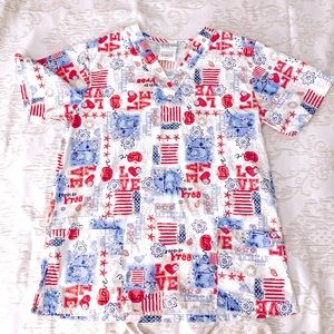 NEW - USA America UA Land of the Free Scrub Top